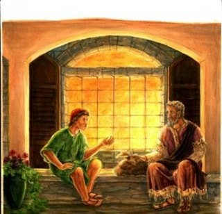 The prodigal son asking his father for his inheritance